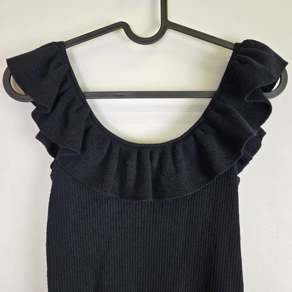 Madewell Wakeford Ruffle Sweater Tank True Black Wool-blend Women's XS EUC - Picture 4 of 10